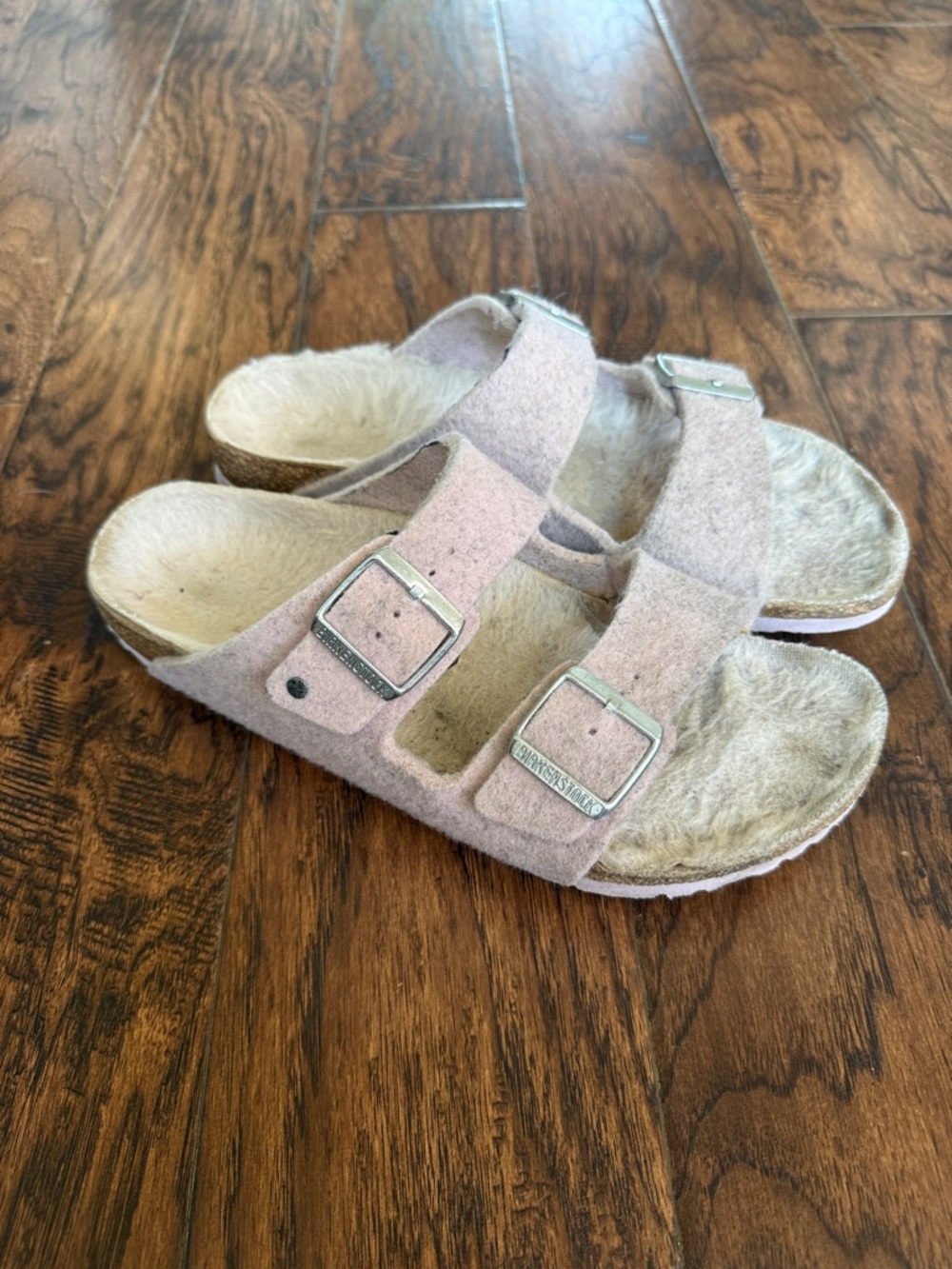 Birkenstock-Style Women's Pink Suede Double Buckle Sandals